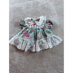 Allison Ann Vintage Floral Lace Preemie Baby Dress Pink Blue Cotton Made in USA
